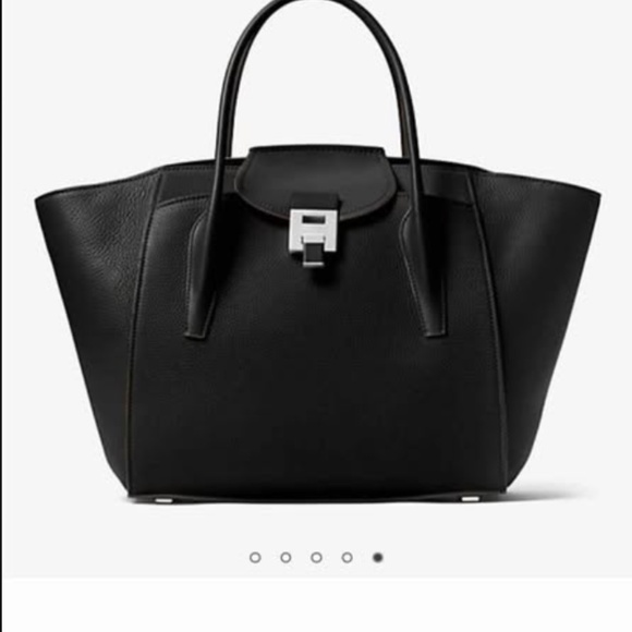 Michael Kors Collection Large Pebble Calf Leather Satchel - Black - Picture 2 of 13